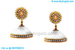 White Colour Silk Thread Jhumukka Earrings