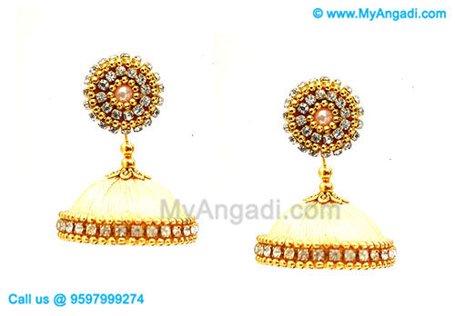 Ivory Colour Silk Thread Jhumukka Earrings