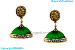 Teal Green Colour Silk Thread Jhumukka Earrings