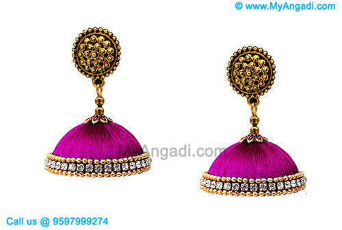 Purple Colour Silk Thread Jhumukka Earrings