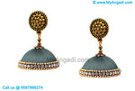 Grey Colour Silk Thread Jhumukka Earrings