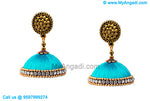 Turquoise Blue Colour Silk Thread Jhumukka Earrings