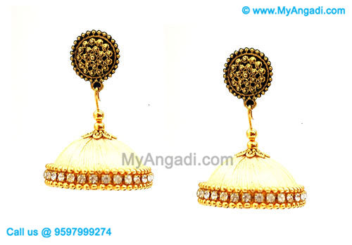 Ivory Colour Silk Thread Jhumukka Earrings