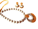 Youth White Silk Thread Necklace with Grand Pendant and Earrings
