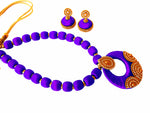 Youth Violet Silk Thread Necklace with Grand Pendant and Earrings