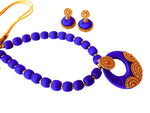 Youth Royal Blue Silk Thread Necklace with Grand Pendant and Earrings