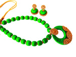 Youth Lime Green Silk Thread Necklace with Grand Pendant and Earrings