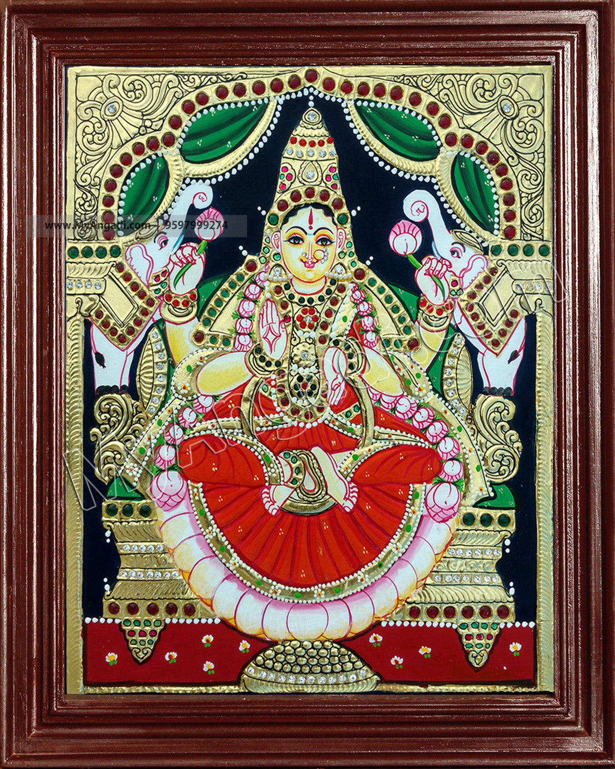 Ganesh, Lakshmi, Balaji, Saraswathi and Murugan Tanjore Painting Embedded with AD Stones - 12x10 inches