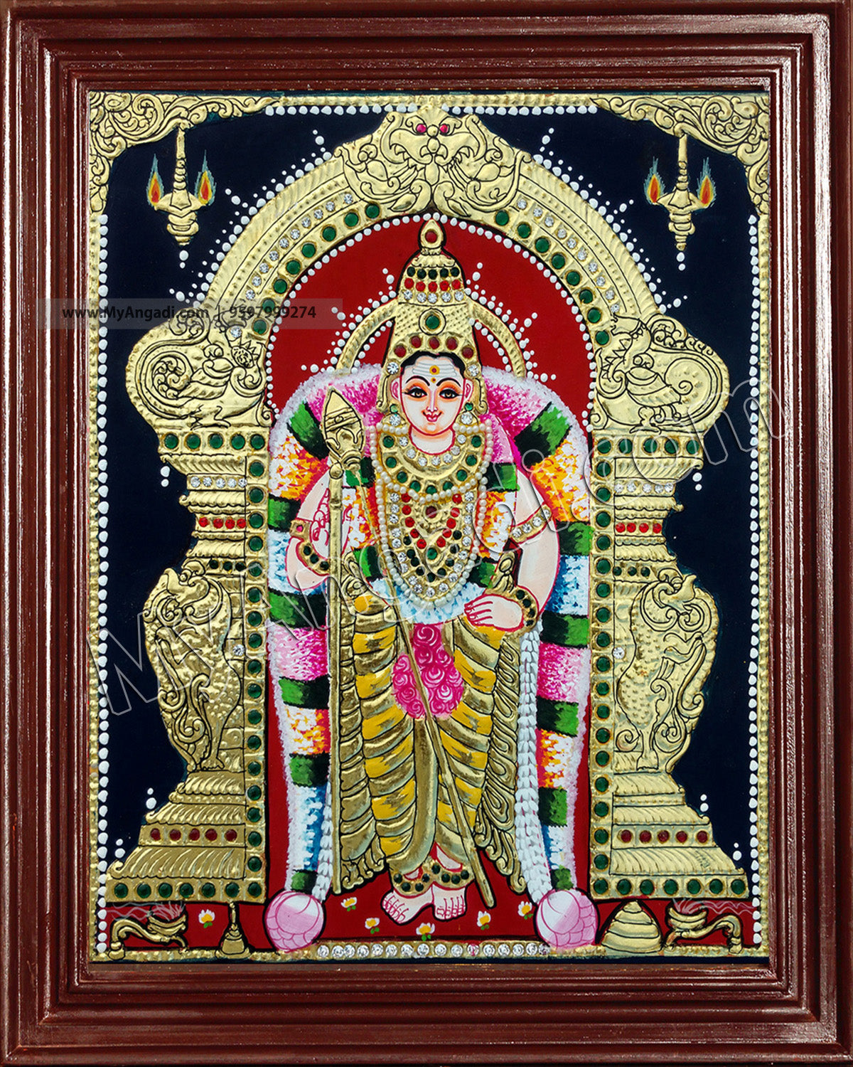 Ganesh, Lakshmi, Balaji, Saraswathi and Murugan Tanjore Painting Embedded with AD Stones - 12x10 inches