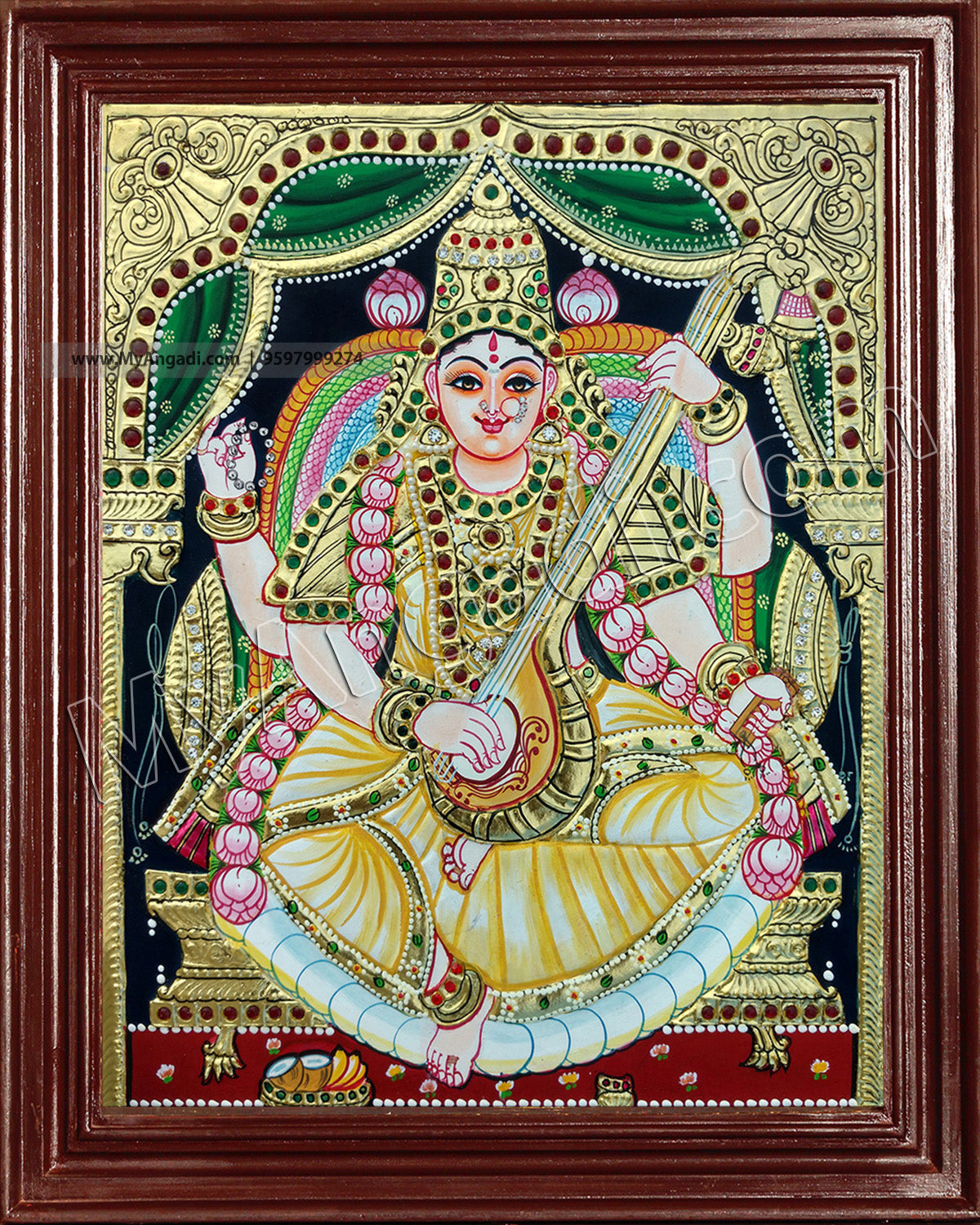Ganesh, Lakshmi, Balaji, Saraswathi and Murugan Tanjore Painting Embedded with AD Stones - 12x10 inches