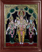 Murugan with Valli and Devasena Tanjore Painting