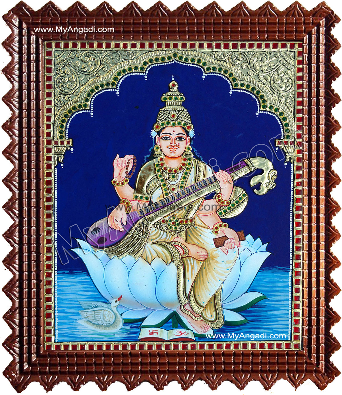 Saraswathi in Lotus Tanjore Paintings