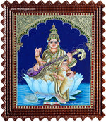 Saraswathi in Lotus Tanjore Paintings