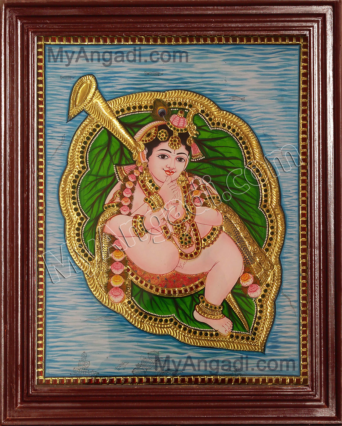 Alilai Krishna / Krishna in Leaf Tanjore Painting
