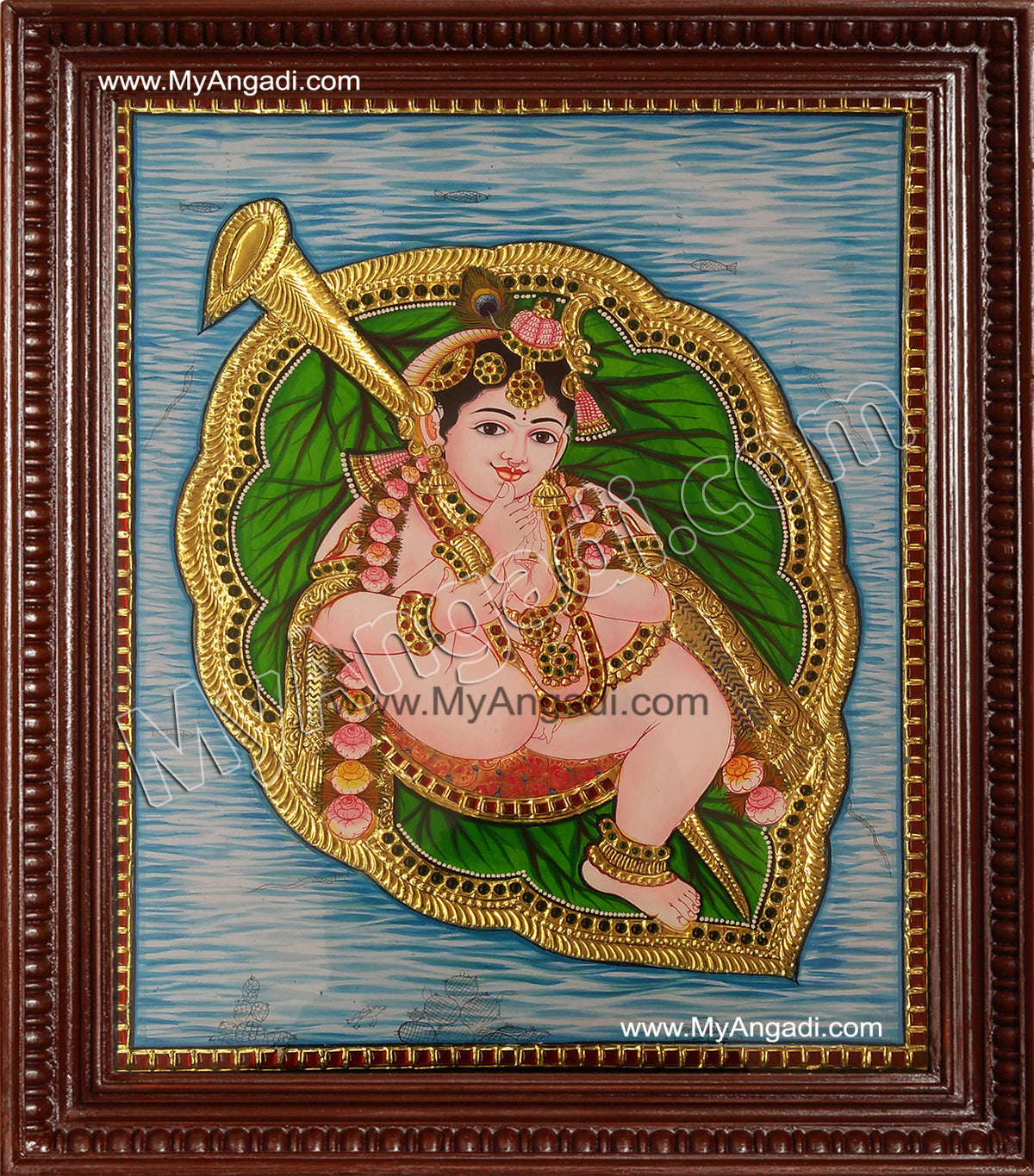 Alilai Krishna / Krishna in Leaf Tanjore Painting