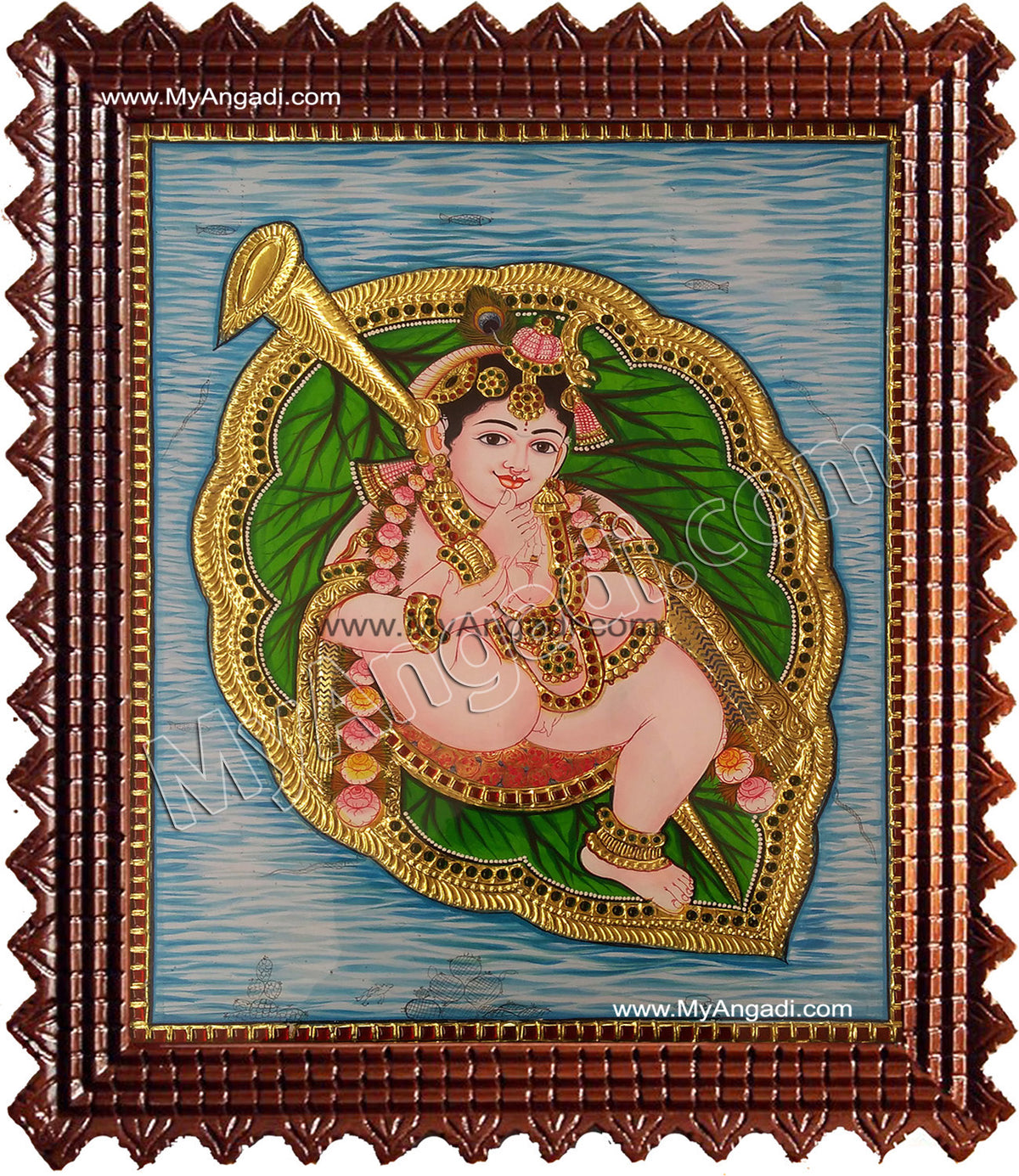 Alilai Krishna / Krishna in Leaf Tanjore Painting