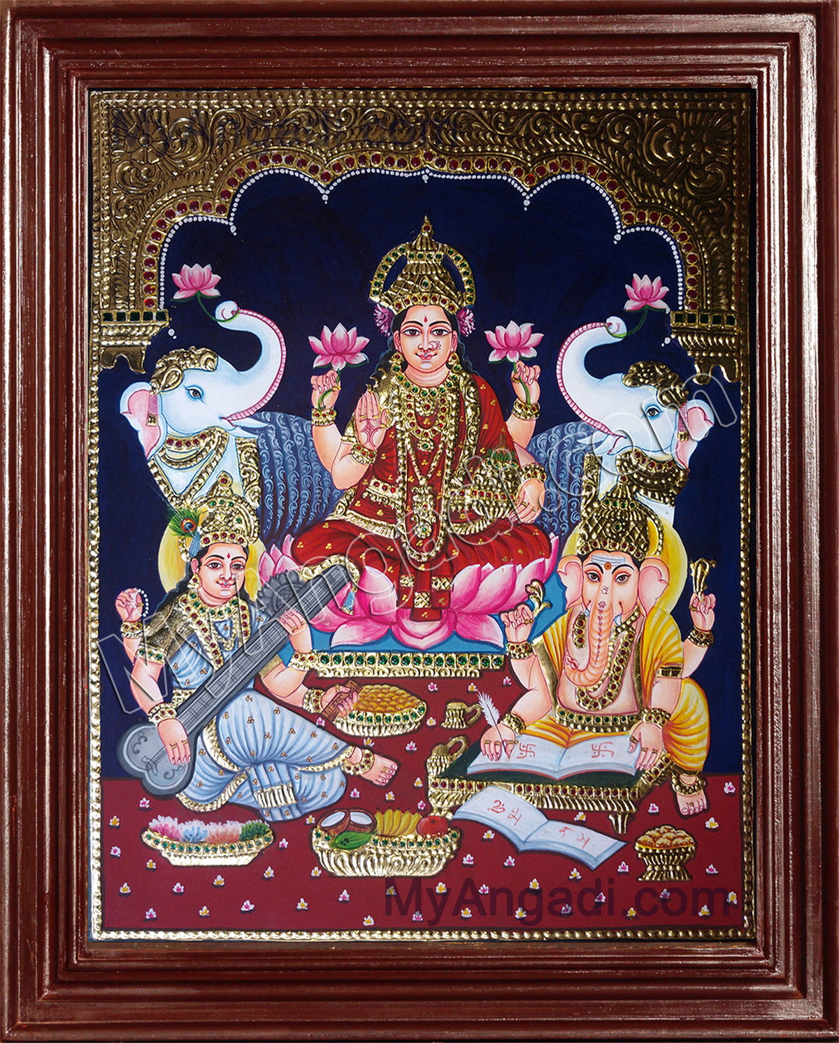 Lakshmi, Saraswati and Ganesha Tanjore Paintings