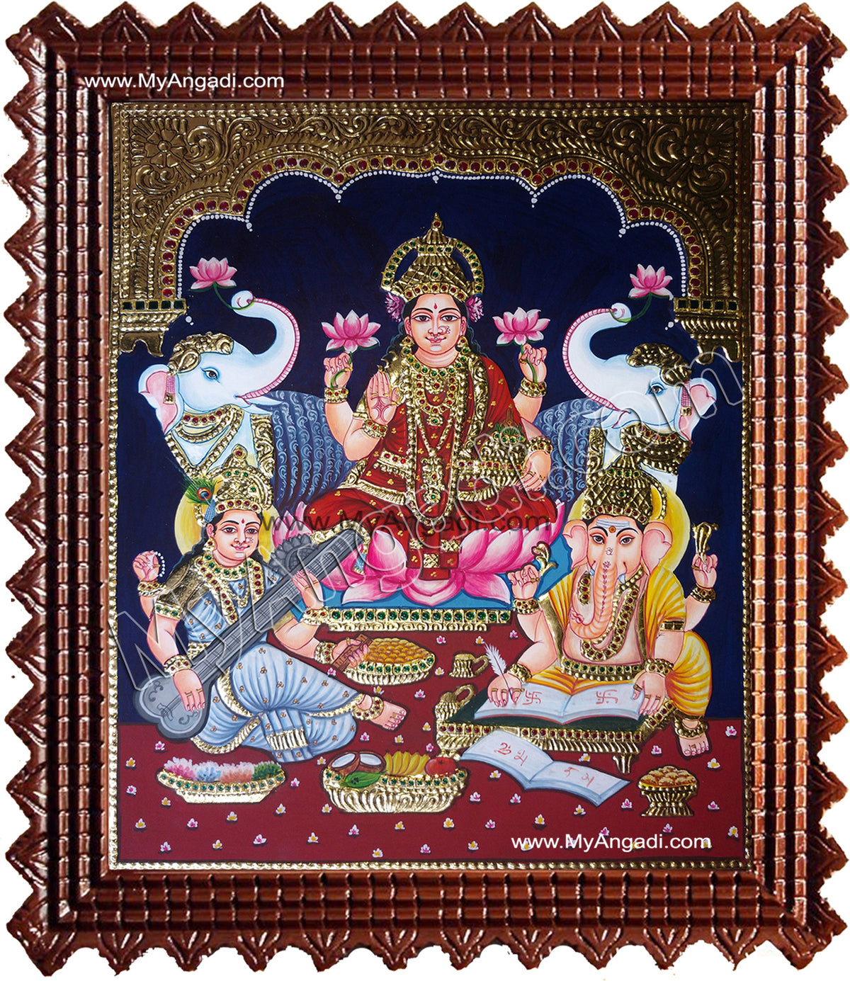 Lakshmi, Saraswati and Ganesha Tanjore Paintings