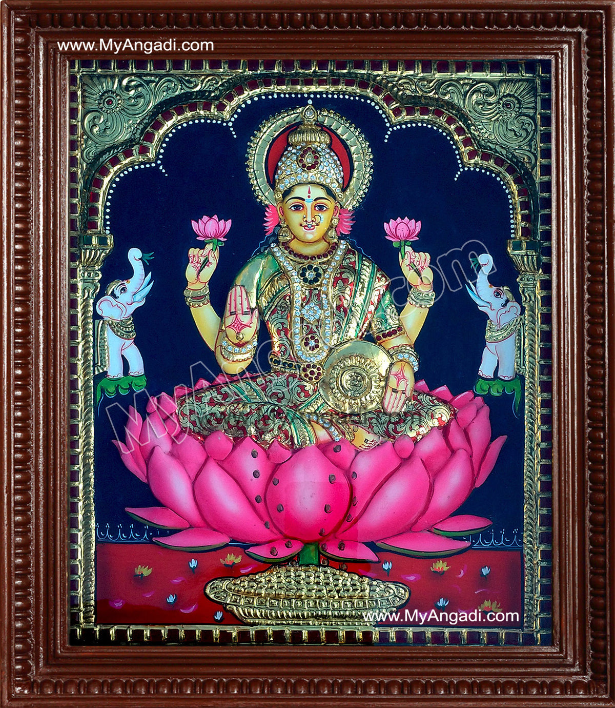 Lakshmi in Lotus Super Emboss Tanjore Painting