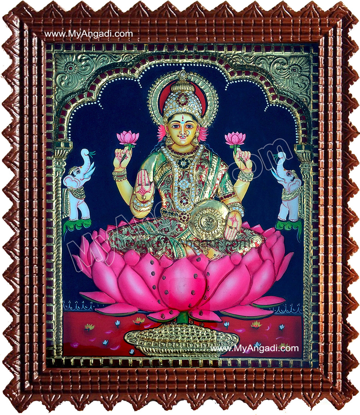 Lakshmi in Lotus Super Emboss Tanjore Painting