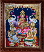 Lakshmi, Ganesha and Saraswathi Tanjore Painting
