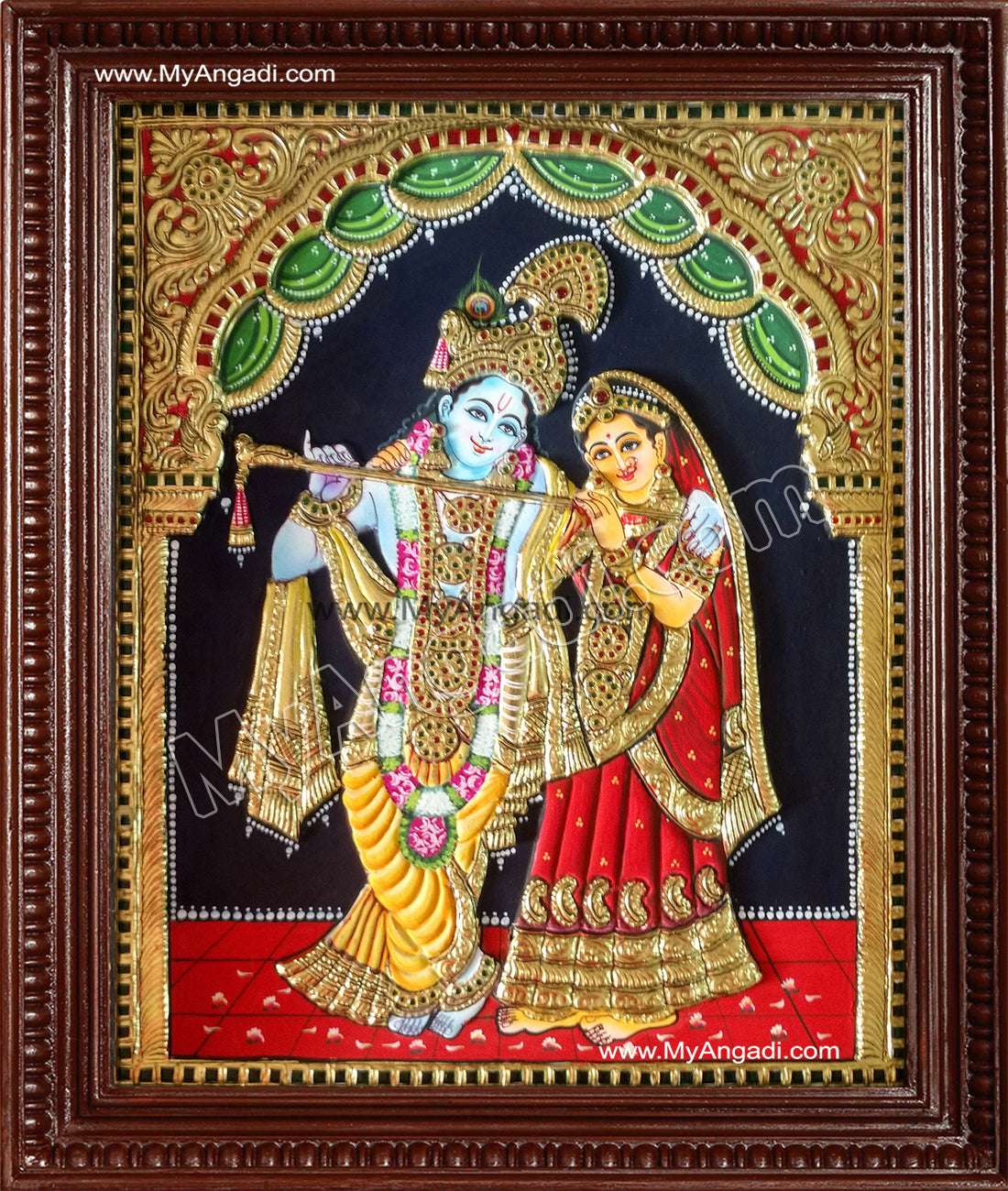 Radha Krishna Embossed Tanjore Painting