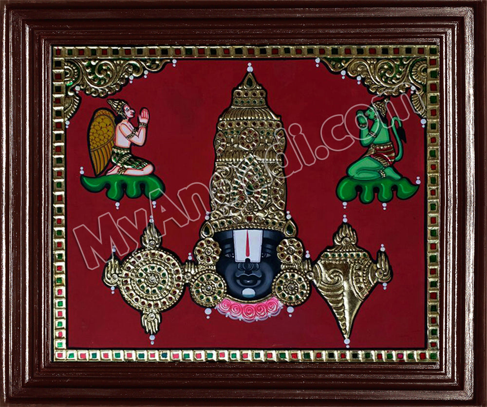 Balaji with Garudan and Hanuman Tanjore Painting