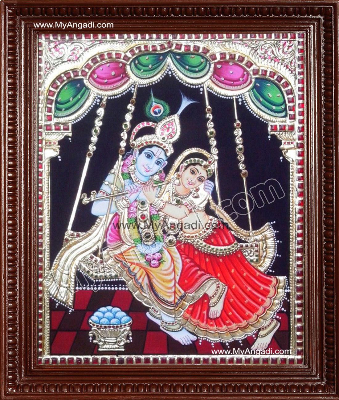 Swinging Radhe Krishna Tanjore Painting
