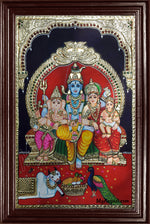 Shiva, Parvathi, Ganesha and Murugan Tanjore Painting