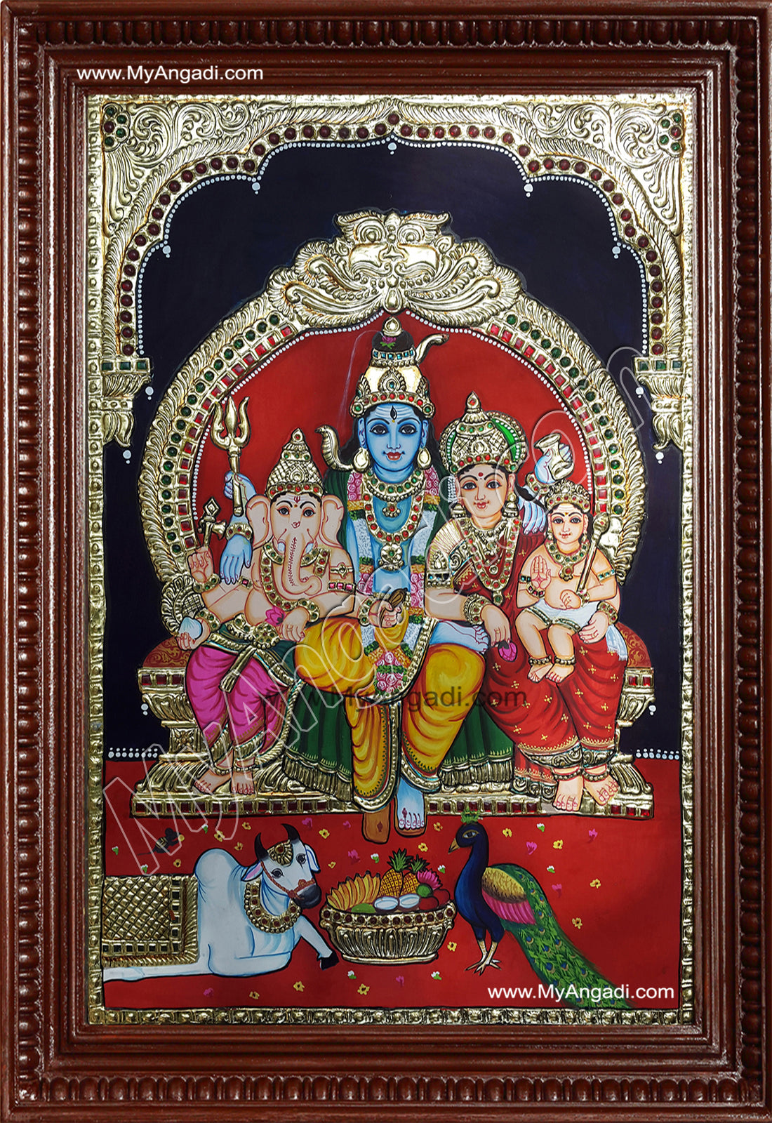Shiva, Parvathi, Ganesha and Murugan Tanjore Painting