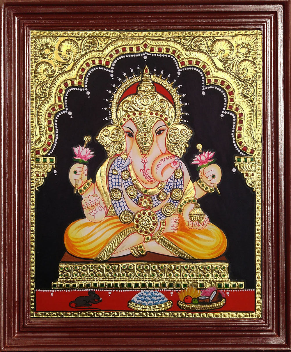 Left Trunk Ganesha Tanjore Painting