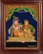 Krishna Combing Radha Hair Tanjore Painting