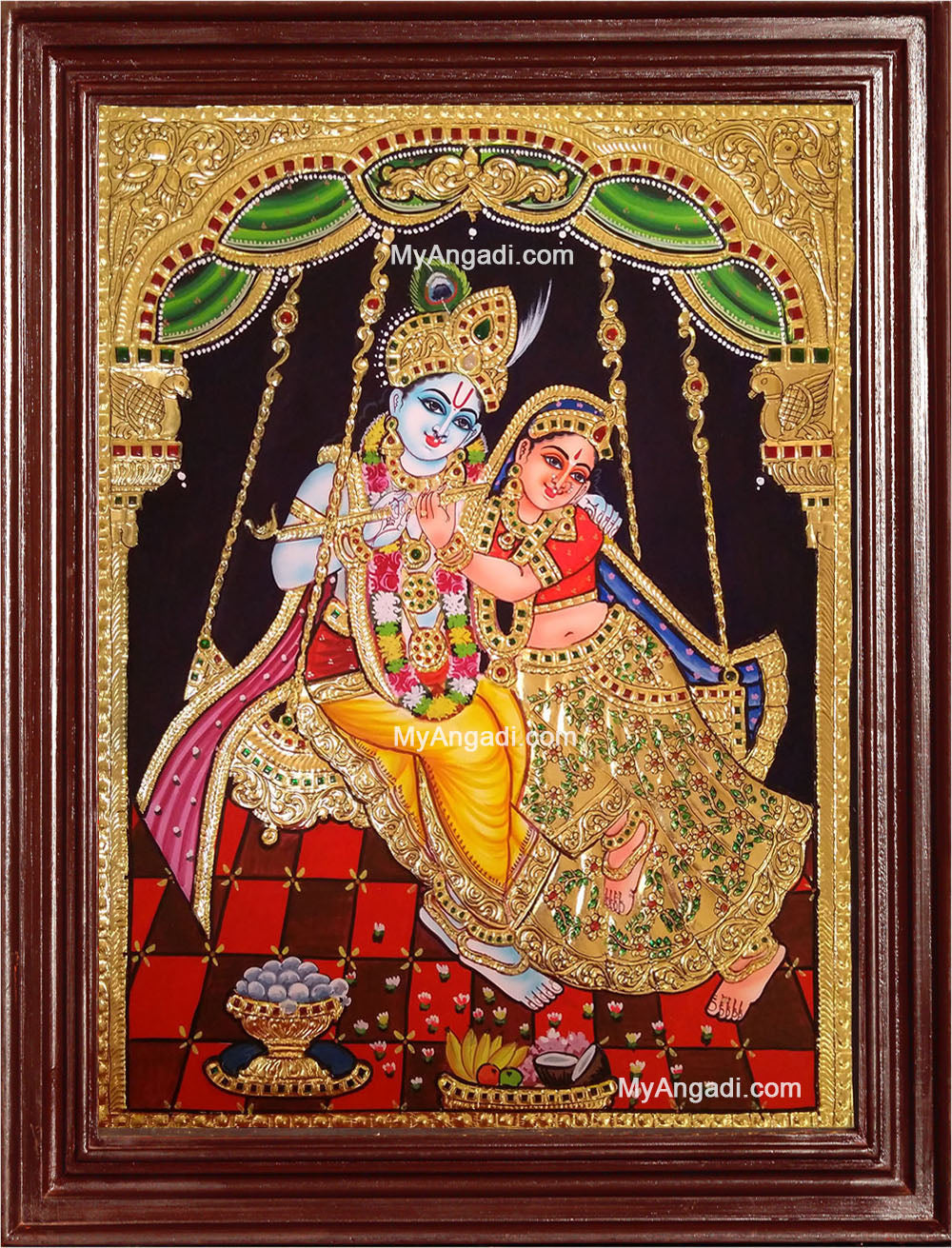 Jhoola Radha Krishna Tanjore Painting, Krishna Tanjore Painting