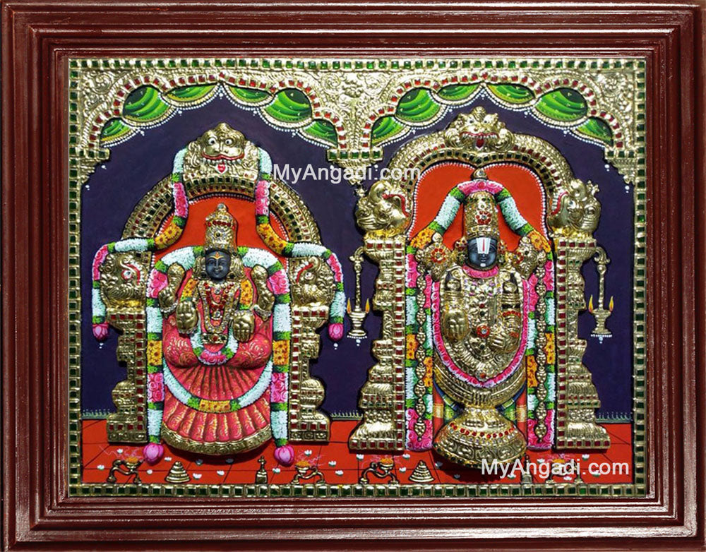 Tirpupati Venkatachalpathi Alamelu Padmavati Thayar Super Emboss 3D Tanjore Painting