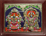 Tirpupati Venkatachalpathi Alamelu Padmavati Thayar Super Emboss 3D Tanjore Painting