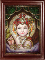Flute Krishna Tanjore Painting, Krishna Tanjore Painting