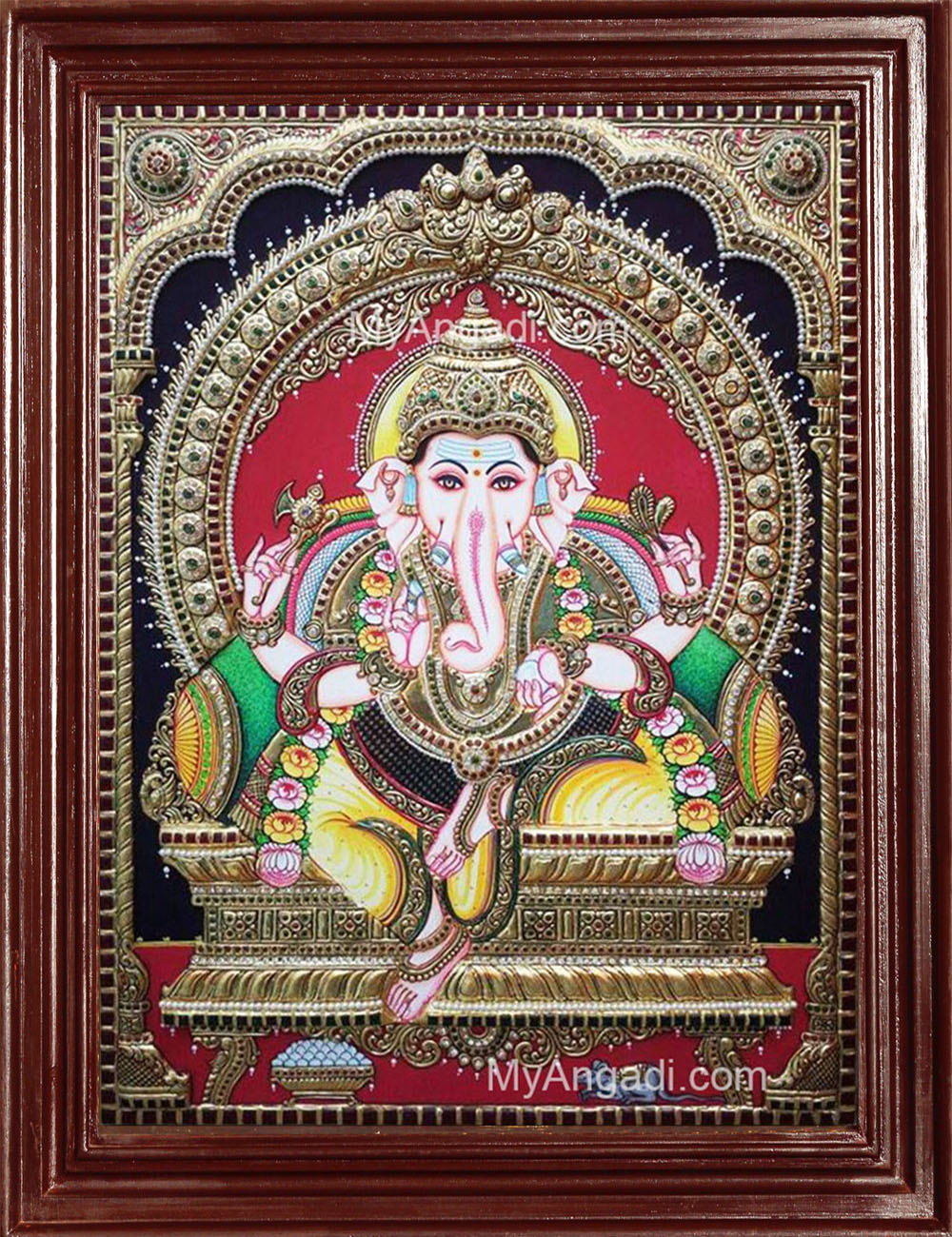 Ganesha Embossed Tanjore Painting, Traditional Ganesh Tanjore Painting