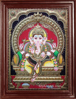 Ganesha Embossed Tanjore Painting, Traditional Ganesh Tanjore Painting