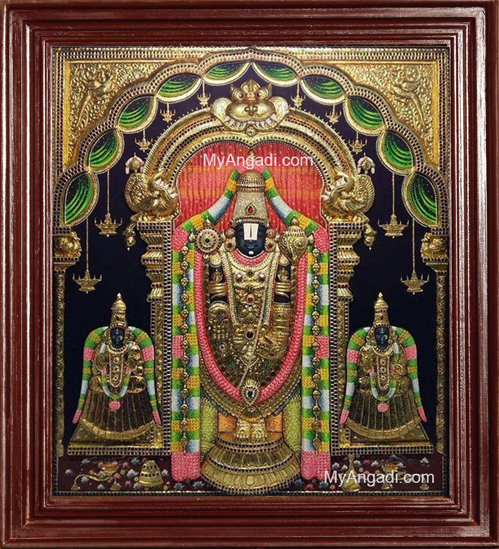 Balaji with Padmavati Thayar and Lakshmi Devi Super Emboss 3D Tanjore Painting