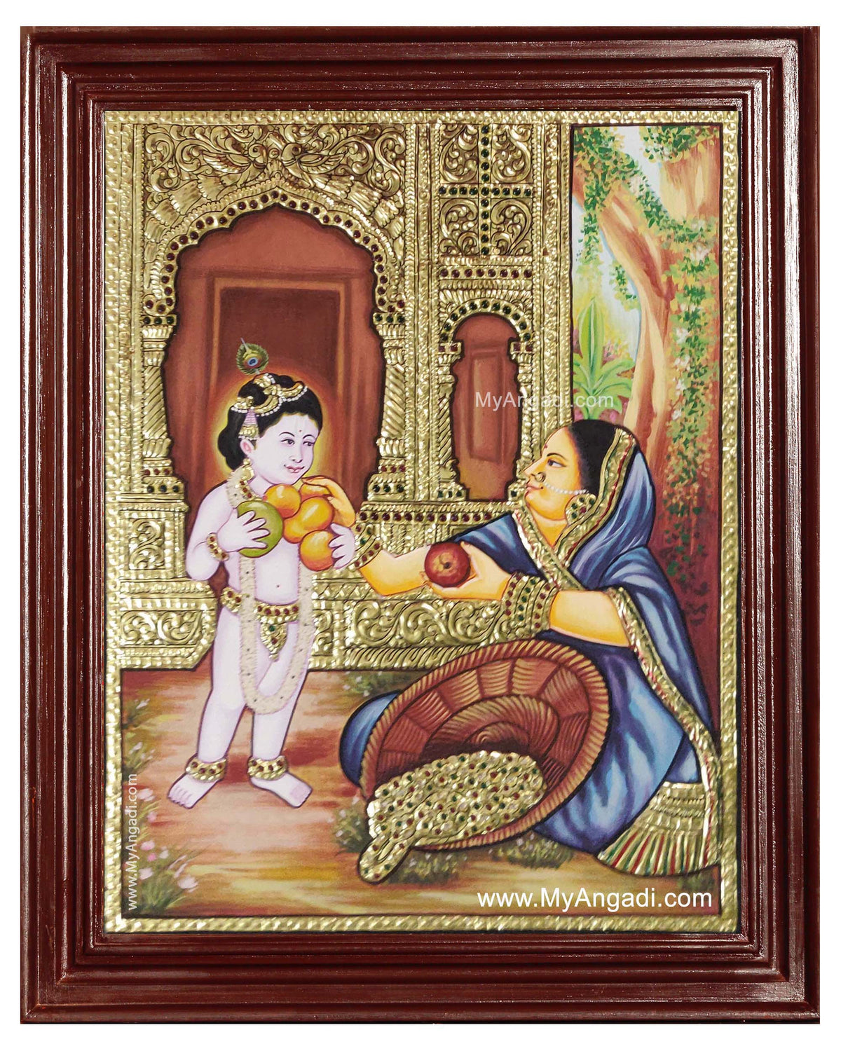 Krishna Buying Fruits Tanjore Painting