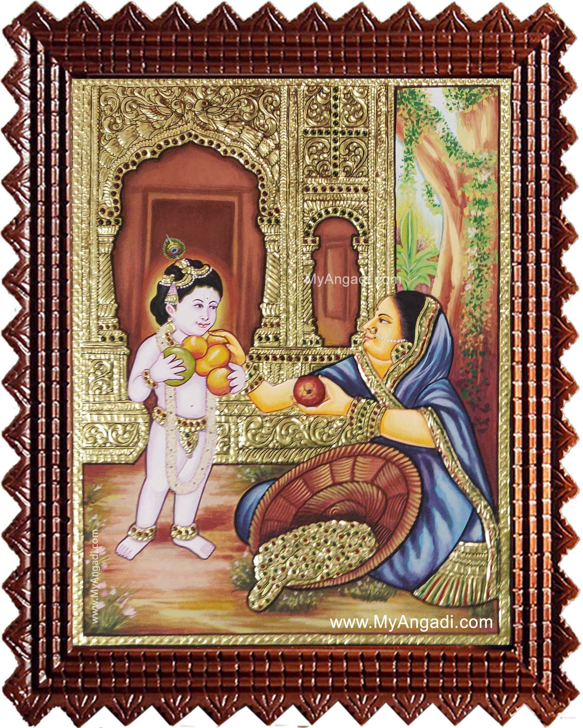 Krishna Buying Fruits Tanjore Painting