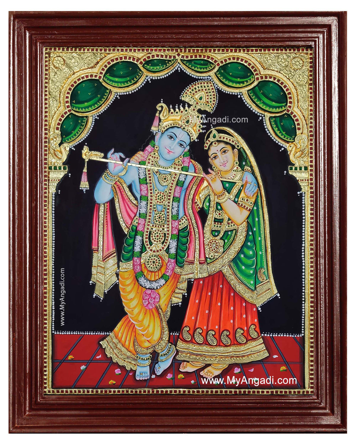 Radha Krishna Playing Flute Tanjore Painting