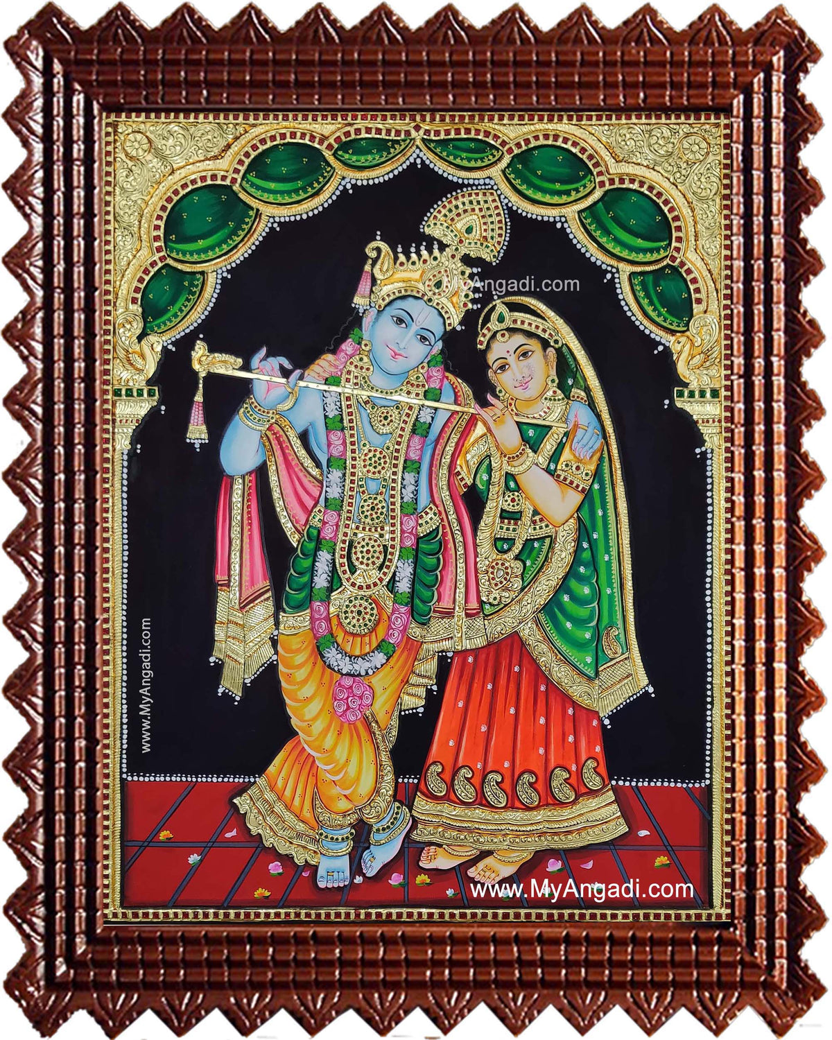 Radha Krishna Playing Flute Tanjore Painting