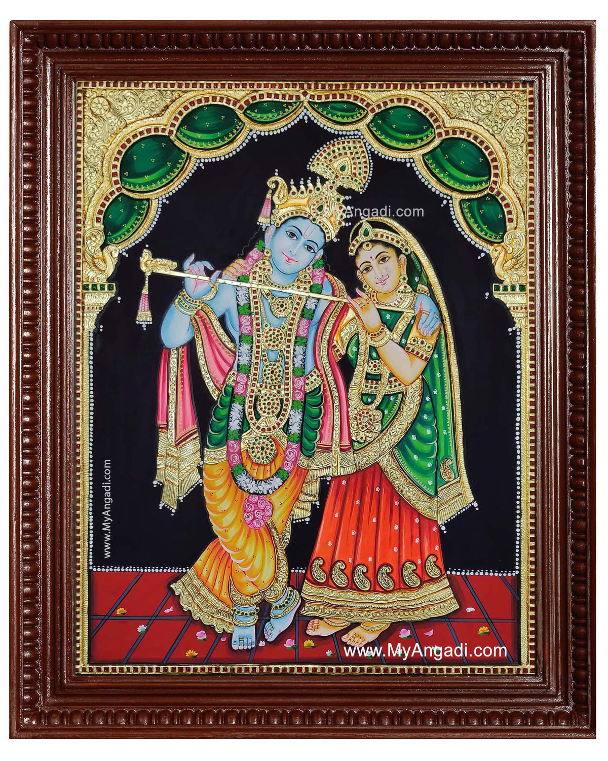 Radha Krishna Playing Flute Tanjore Painting