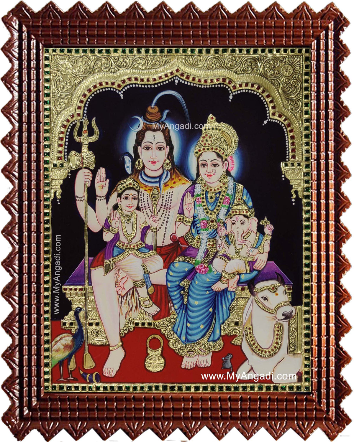 Shiva Family Paarvathi Ganesh Murugan Tanjore Painting