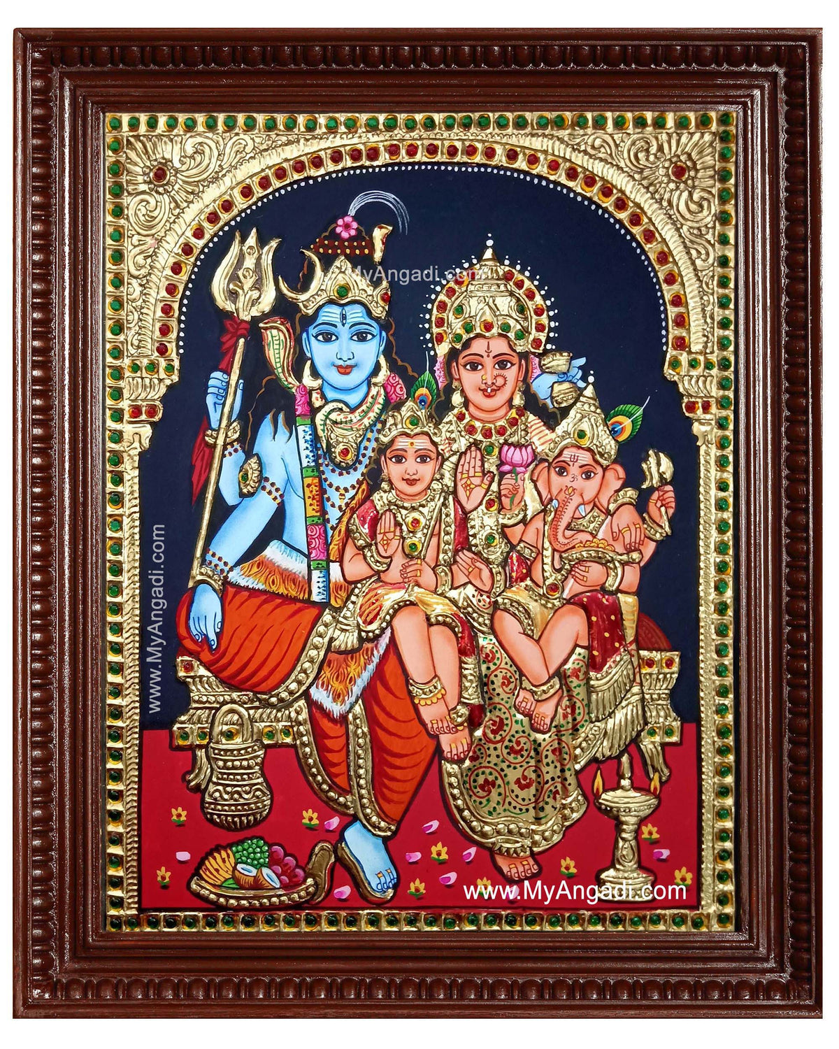 Shiva Family Paarvathi Ganesh Murugan Tanjore Painting