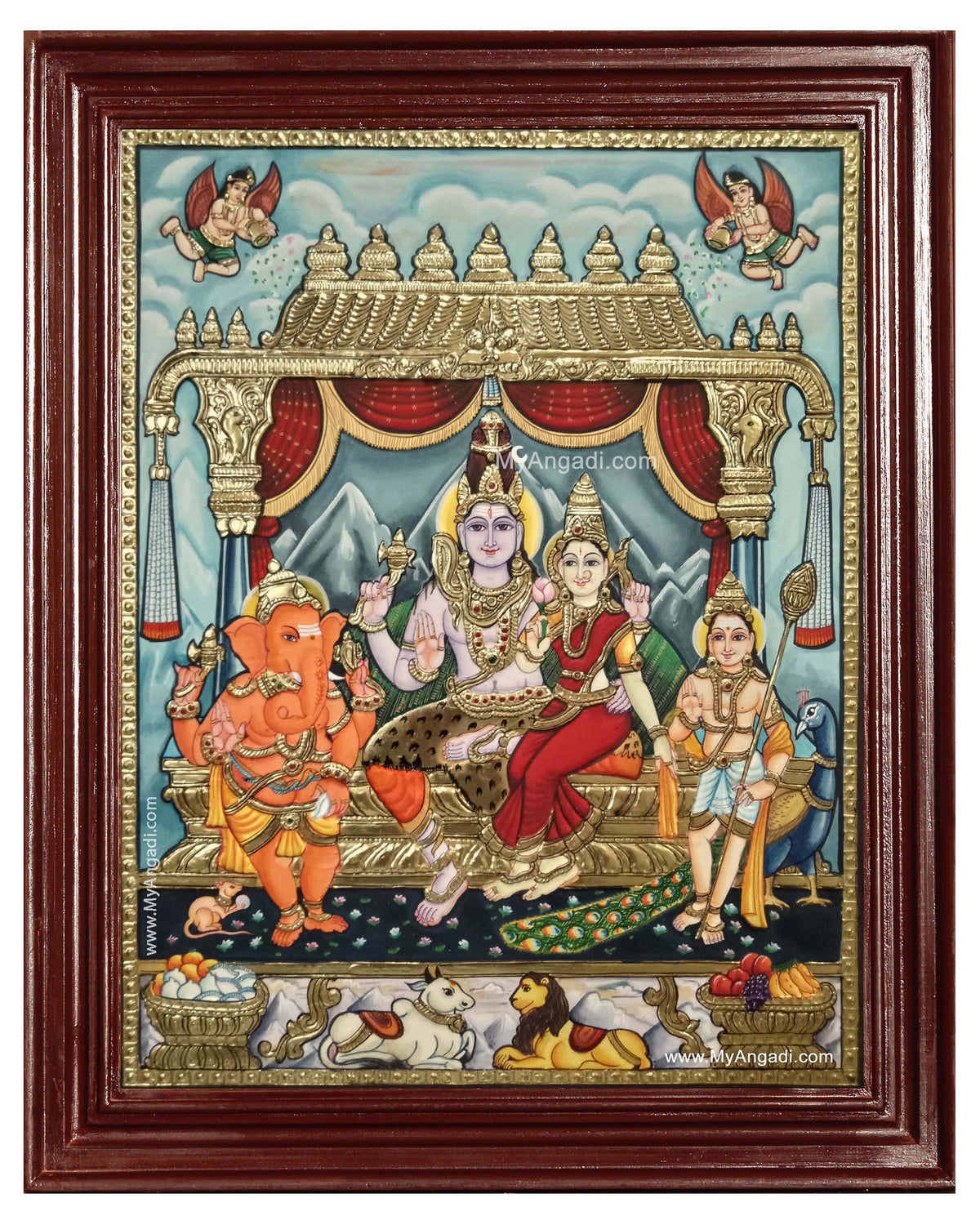 Shiva Family Paarvathi Ganesh Murugan Tanjore Painting