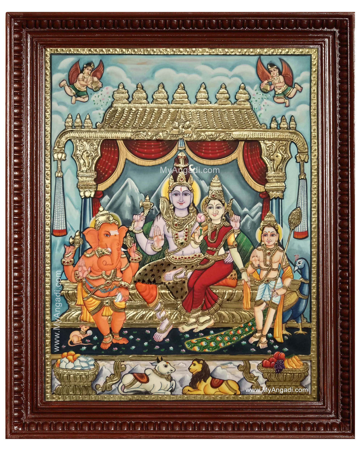 Shiva Family Paarvathi Ganesh Murugan Tanjore Painting