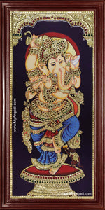 Flute Ganesha Tanjore Painting