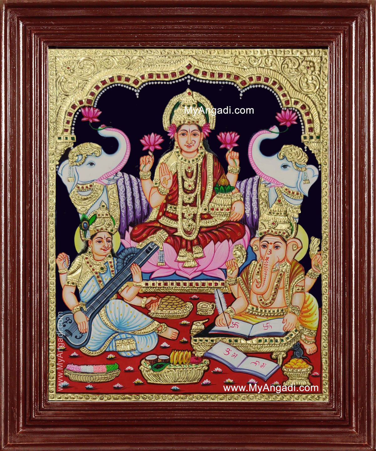 Lakshmi Ganesha Saraswathi Tanjore Painting